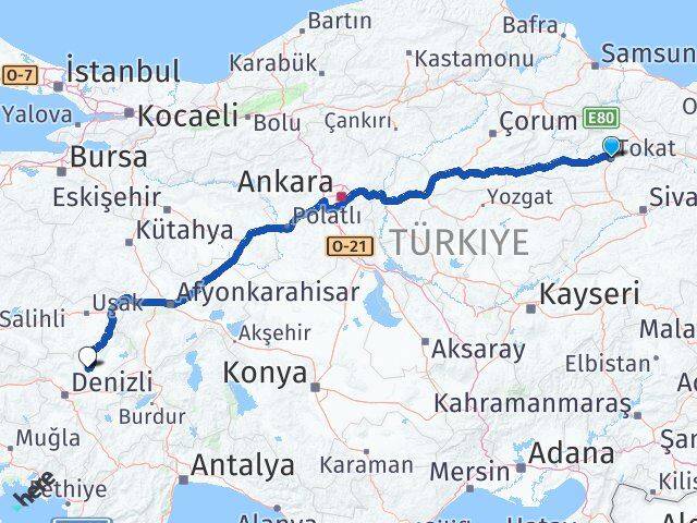 Tokat Çal Denizli Arası Kaç Km - Yol Haritası