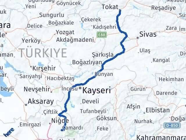 Tokat Çamardı Niğde Arası Kaç Km - Yol Haritası