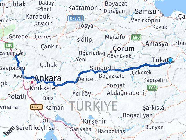 Tokat Çamlıdere Ankara Arası Kaç Km - Yol Haritası