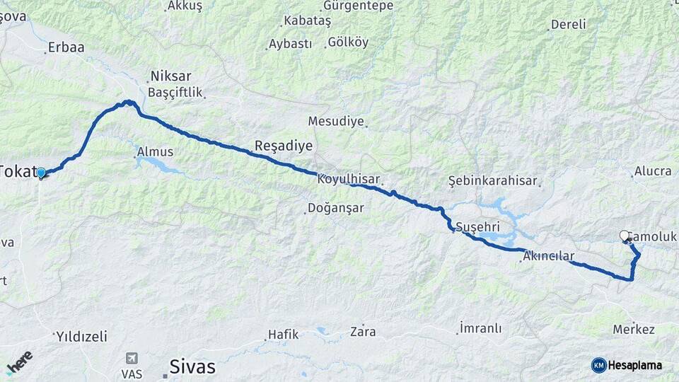 Tokat Çamoluk Giresun Arası Kaç Km - Yol Haritası