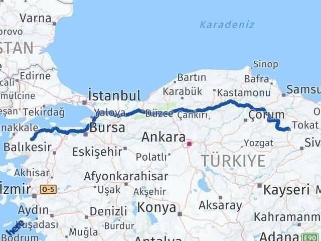Tokat Çan Çanakkale Arası Kaç Km - Yol Haritası