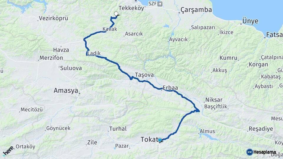 Tokat Canik Samsun Arası Kaç Km - Yol Haritası