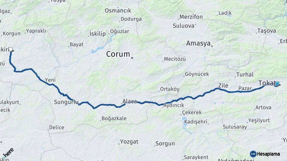 Tokat Çankırı Arası Kaç Km - Yol Haritası