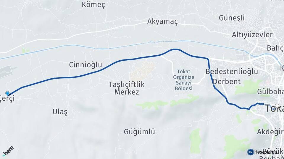 Çerçi Tokat Arası Kaç Km - Yol Tarifi