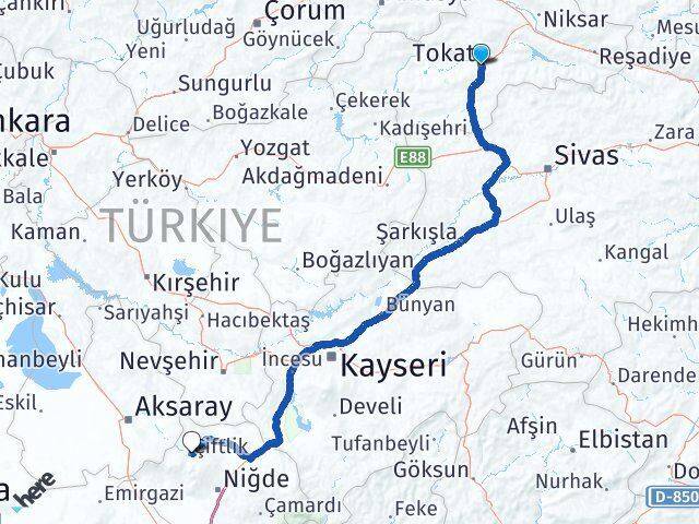 Tokat Çiftlik Niğde Arası Kaç Km - Yol Haritası
