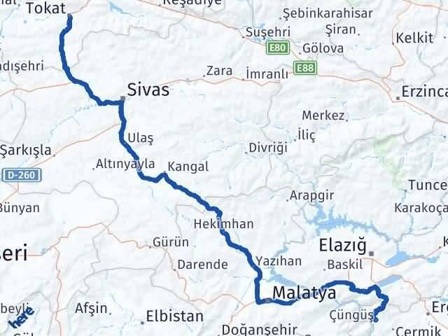 Tokat Çüngüş Diyarbakır Arası Kaç Km - Yol Haritası