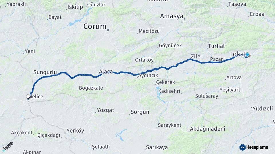 Tokat Delice Kırıkkale Arası Kaç Km - Yol Haritası
