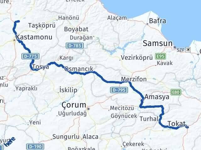 Tokat Devrekani Kastamonu Arası Kaç Km - Yol Haritası