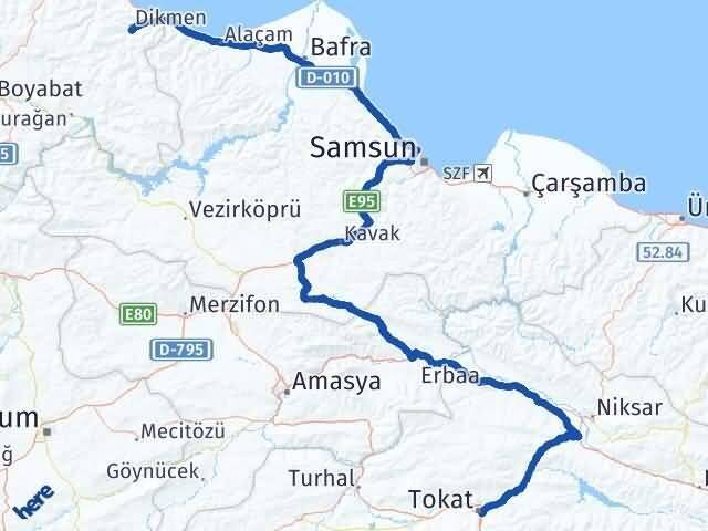 Tokat Dikmen Sinop Arası Kaç Km - Yol Haritası