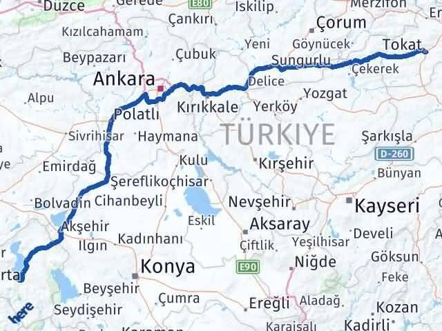 Tokat Eğirdir Isparta Arası Kaç Km - Yol Haritası
