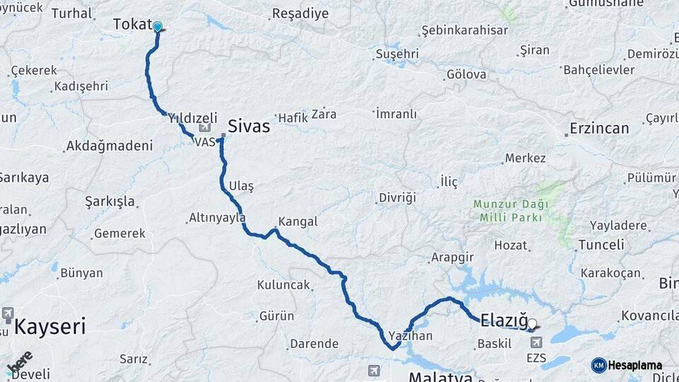 Tokat Elazığ Arası Kaç Km - Yol Haritası