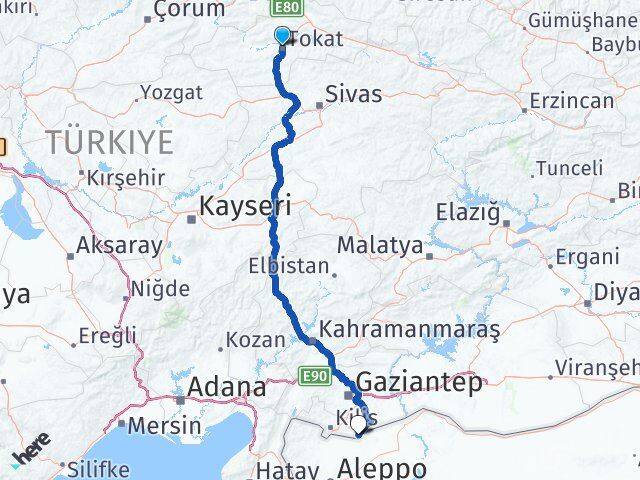 Tokat Elbeyli Kilis Arası Kaç Km - Yol Haritası