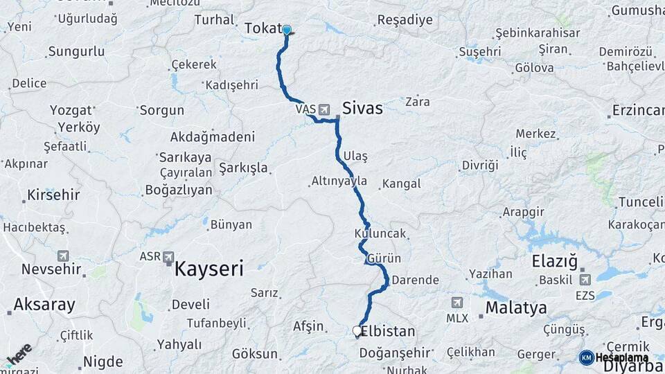 Tokat Elbistan Kahramanmaraş Arası Kaç Km - Yol Haritası
