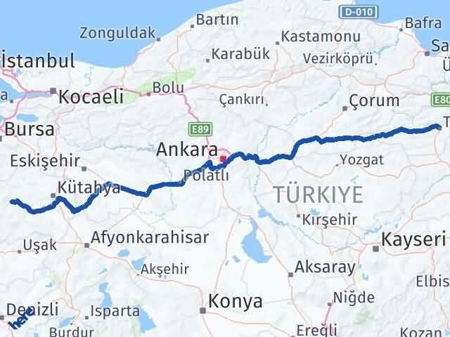 Tokat Emet Kütahya Arası Kaç Km - Yol Haritası