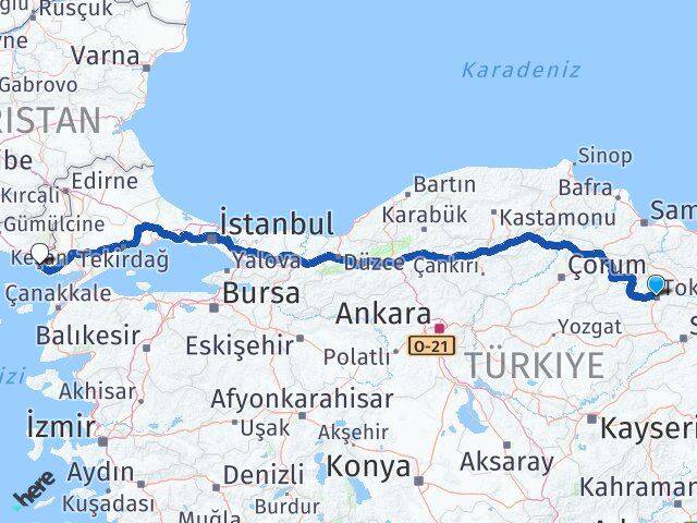 Tokat Enez Edirne Arası Kaç Km - Yol Haritası