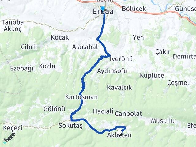 Tokat Erbaa Akbelen Arası Kaç Km - Yol Haritası