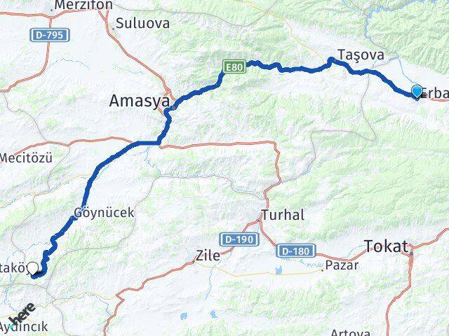 Tokat Erbaa Alan Göynücek Amasya Arası Kaç Km - Yol Haritası