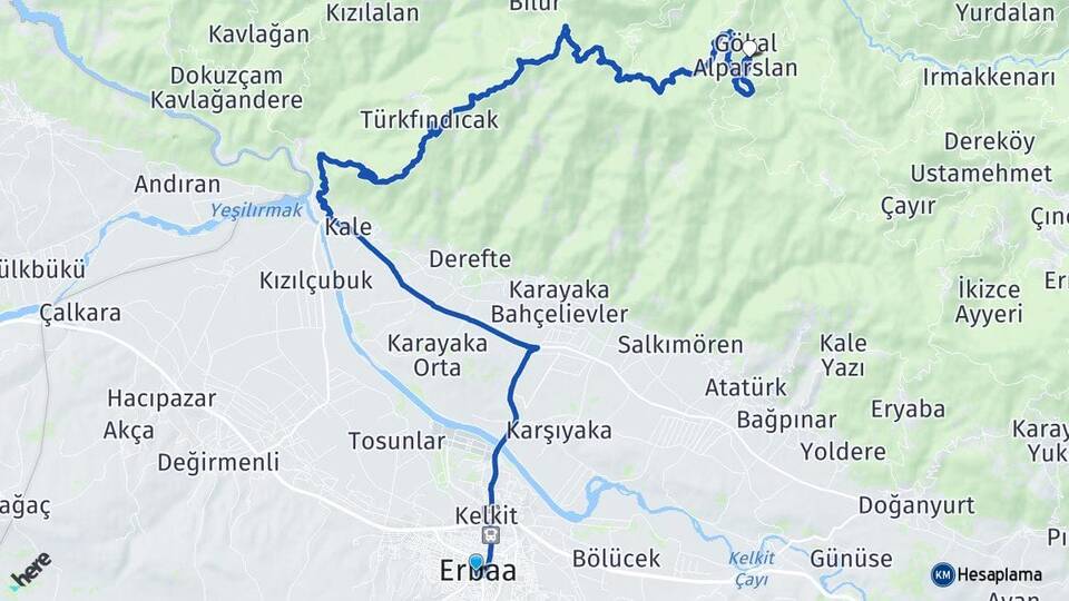 Tokat Erbaa Alparslan Erbaa Arası Kaç Km - Yol Haritası