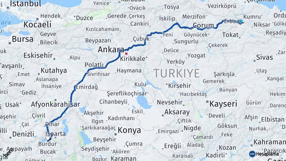 Tokat Erbaa Burdur Arası Kaç Km - Yol Haritası