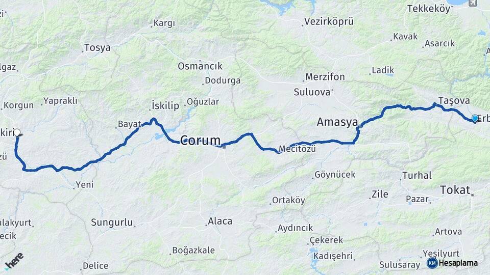 Tokat Erbaa Çankırı Arası Kaç Km - Yol Haritası