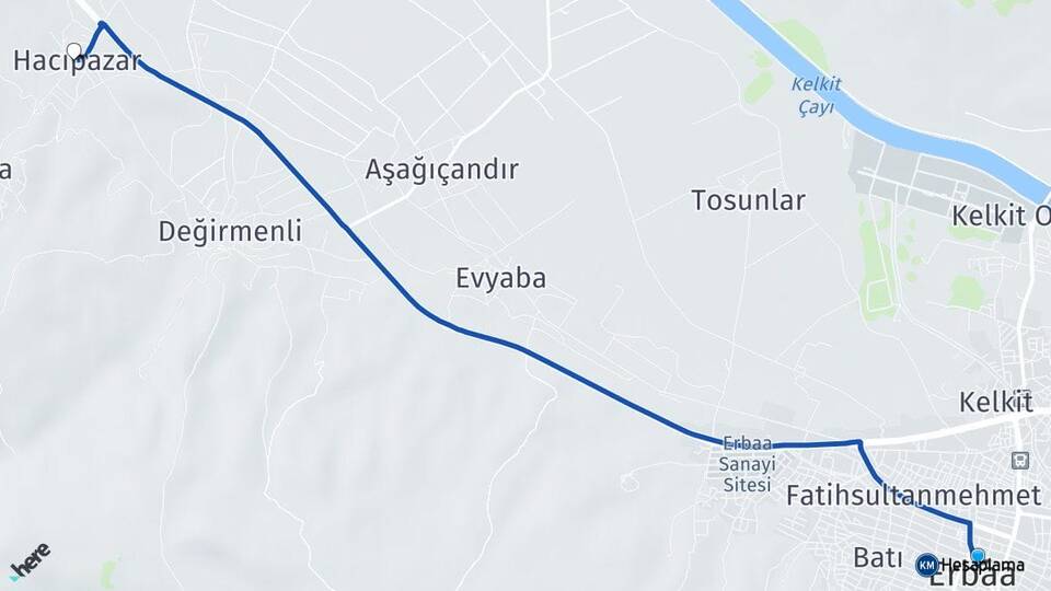 Tokat Erbaa Hacıpazar Erbaa Arası Kaç Km - Yol Haritası