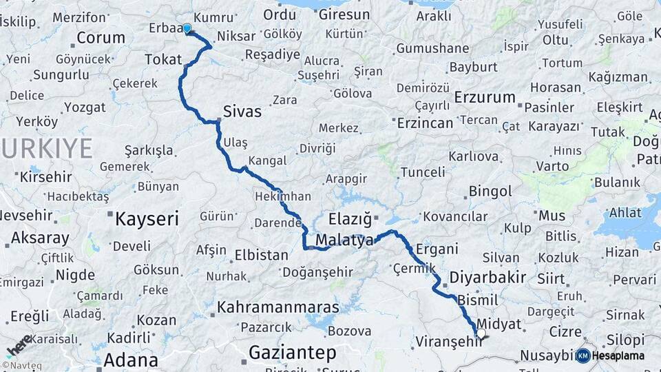 Erbaa Mardin Arası Kaç Km - Yol Tarifi