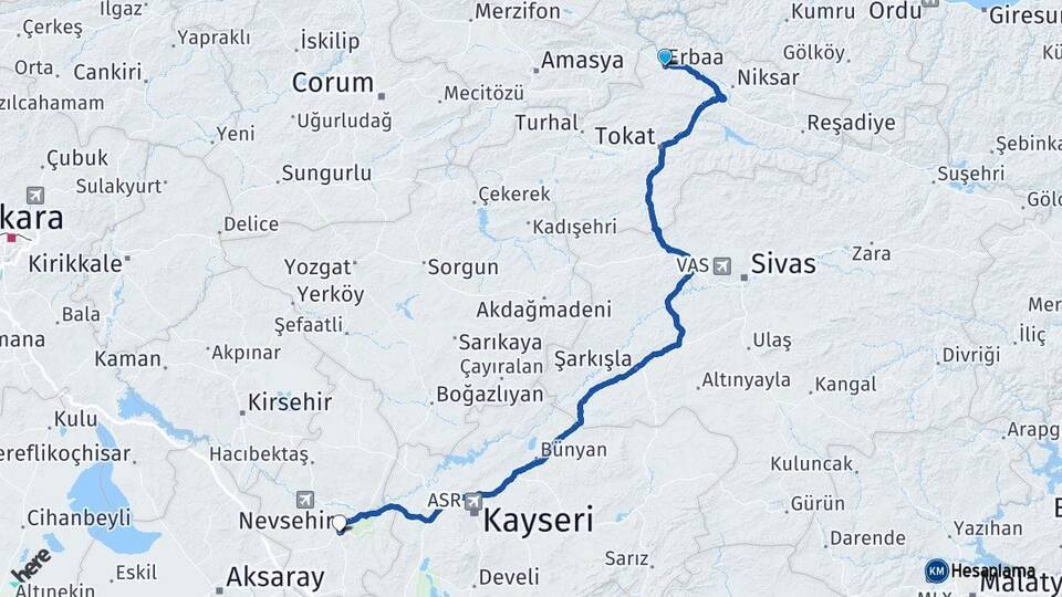 Erbaa Nevşehir Arası Kaç Km - Yol Tarifi