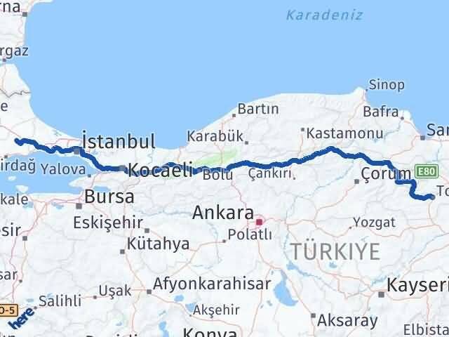 Tokat Ergene Tekirdağ Arası Kaç Km - Yol Haritası