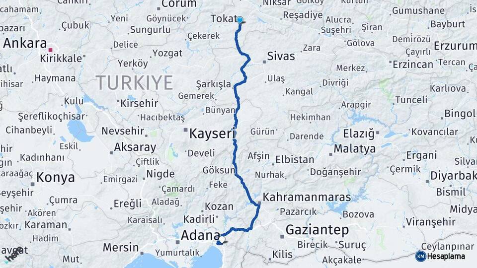Tokat Erzin Hatay Arası Kaç Km - Yol Haritası