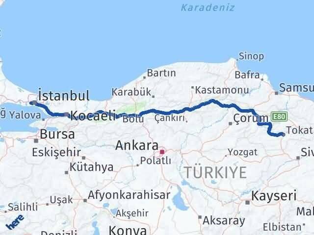 Tokat Esenler İstanbul Arası Kaç Km - Yol Haritası