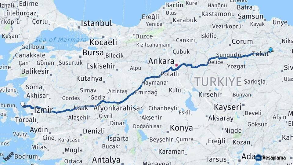 Tokat Foça İzmir Arası Kaç Km - Yol Haritası