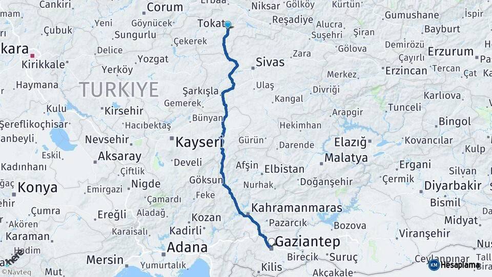 Tokat Gaziantep Arası Kaç Km - Yol Haritası
