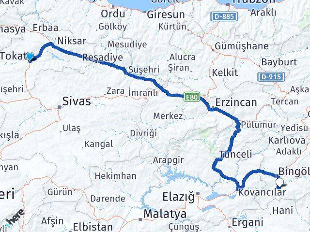 Tokat Genç Bingöl Arası Kaç Km - Yol Haritası
