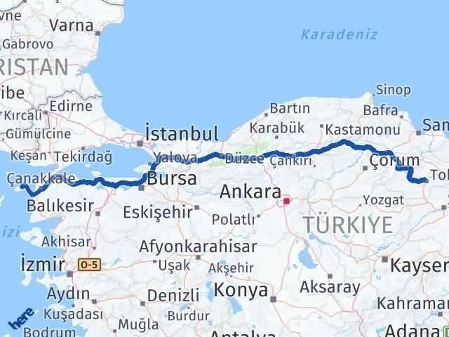 Tokat Gökçeada Çanakkale Arası Kaç Km - Yol Haritası