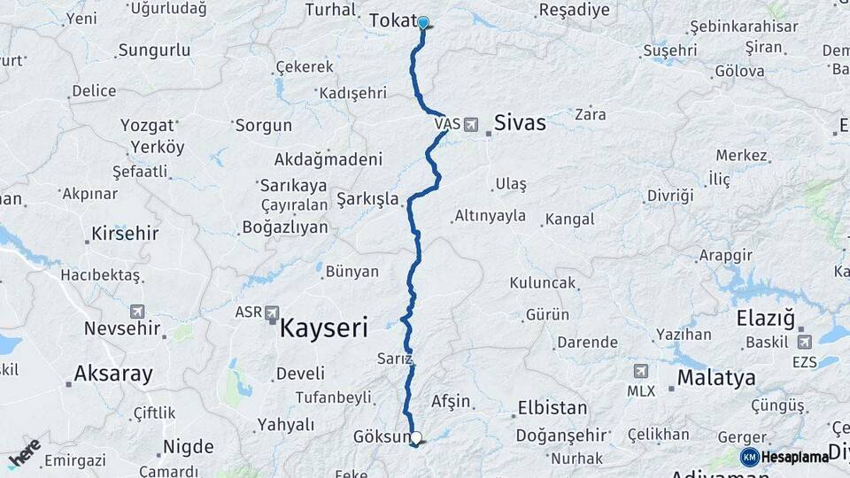 Tokat Göksun Kahramanmaraş Arası Kaç Km - Yol Haritası
