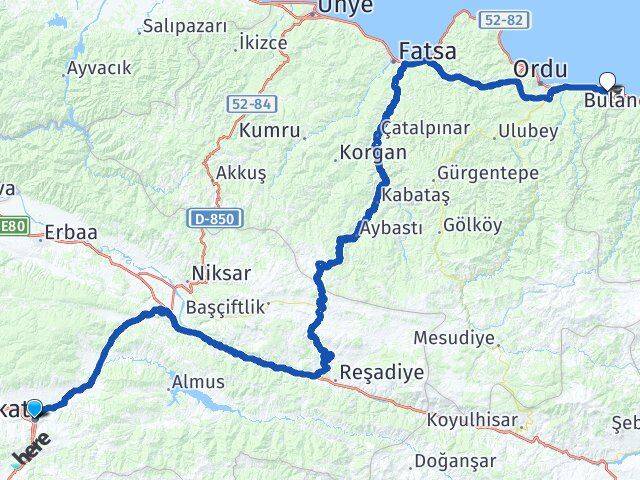Tokat Gülyalı Ordu Arası Kaç Km - Yol Haritası
