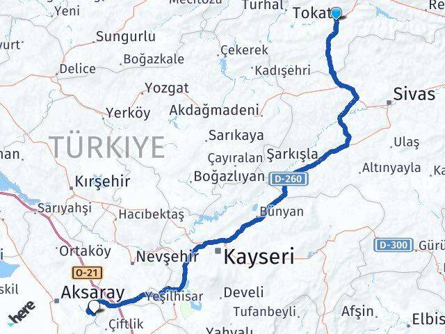Tokat Güzelyurt Aksaray Arası Kaç Km - Yol Haritası