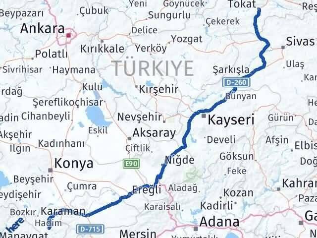 Tokat Hadim Konya Arası Kaç Km - Yol Haritası