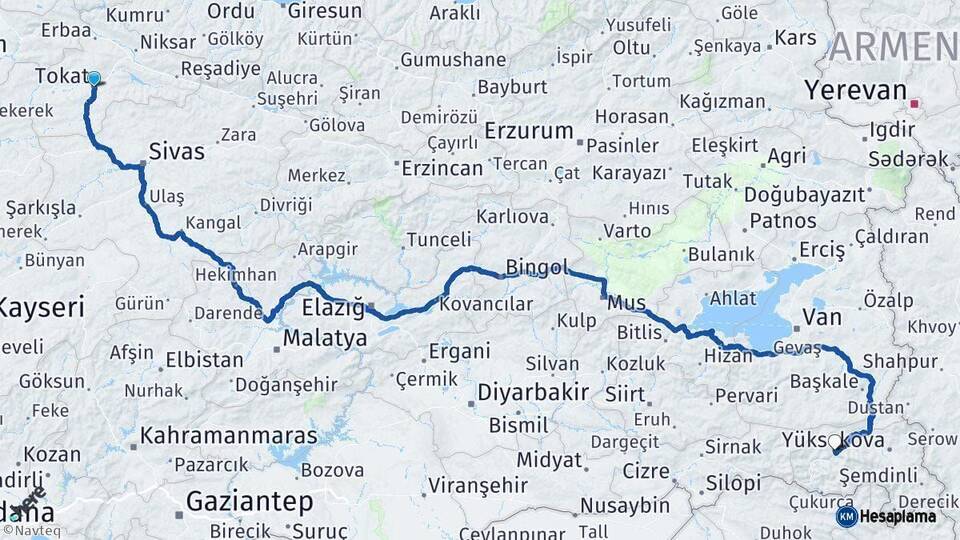 Tokat Hakkari Arası Kaç Km - Yol Haritası