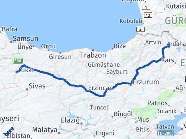 Tokat Hanak Ardahan Arası Kaç Km - Yol Haritası