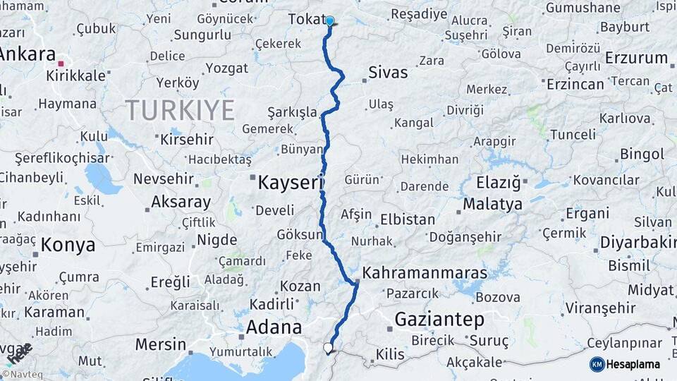 Tokat Hassa Hatay Arası Kaç Km - Yol Haritası