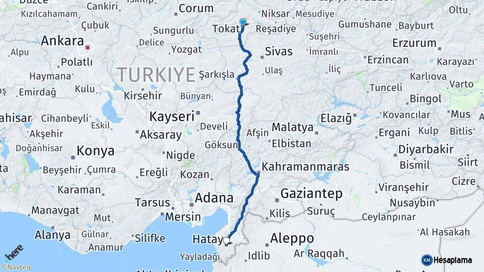 Tokat Hatay Arası Kaç Km - Yol Haritası