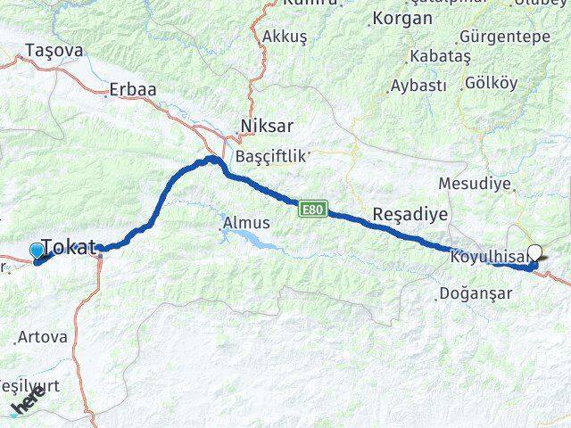 Tokat Havalimanı Koyulhisar Arası Kaç Km - Yol Tarifi