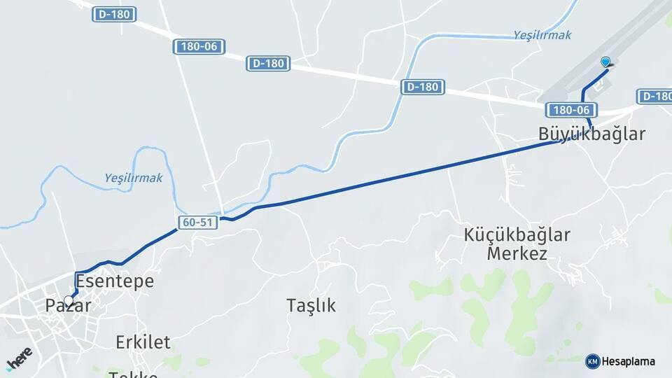 Tokat Havalimanı Pazar Arası Kaç Km - Yol Tarifi