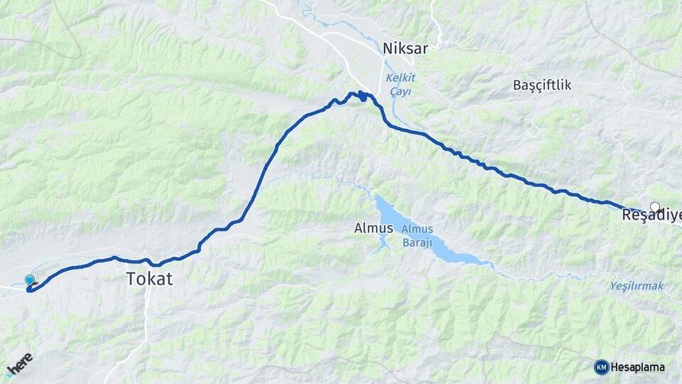 Tokat Havalimanı Reşadiye Arası Kaç Km - Yol Tarifi