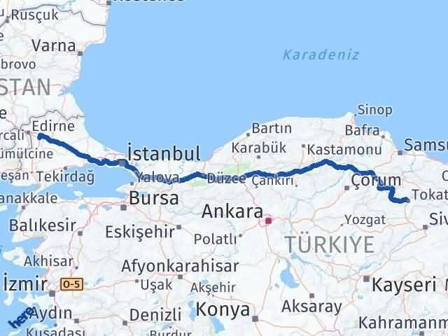 Tokat Havsa Edirne Arası Kaç Km - Yol Haritası