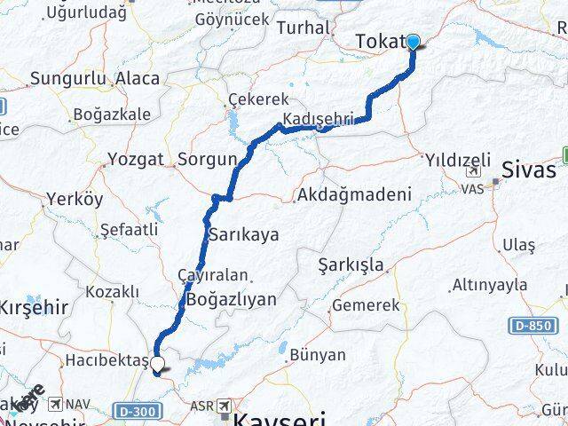 Tokat Himmetdede Kocasinan Kayseri Arası Kaç Km - Yol Haritası