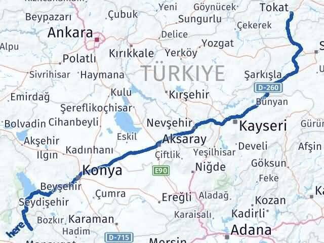 Tokat İbradı Antalya Arası Kaç Km - Yol Haritası