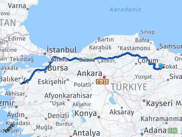Tokat İvrindi Balıkesir Arası Kaç Km - Yol Haritası