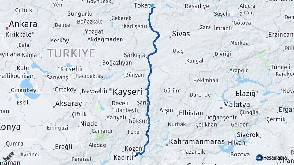 Tokat Kadirli Osmaniye Arası Kaç Km - Yol Haritası